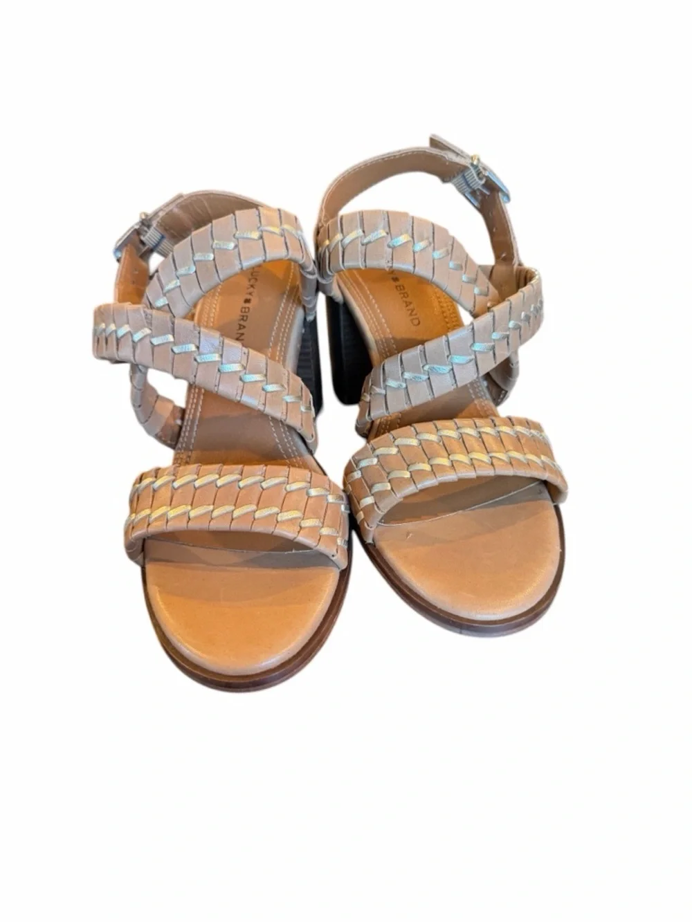 Lucky‎ Brand Beige Braided Leather Block Heel Sandals